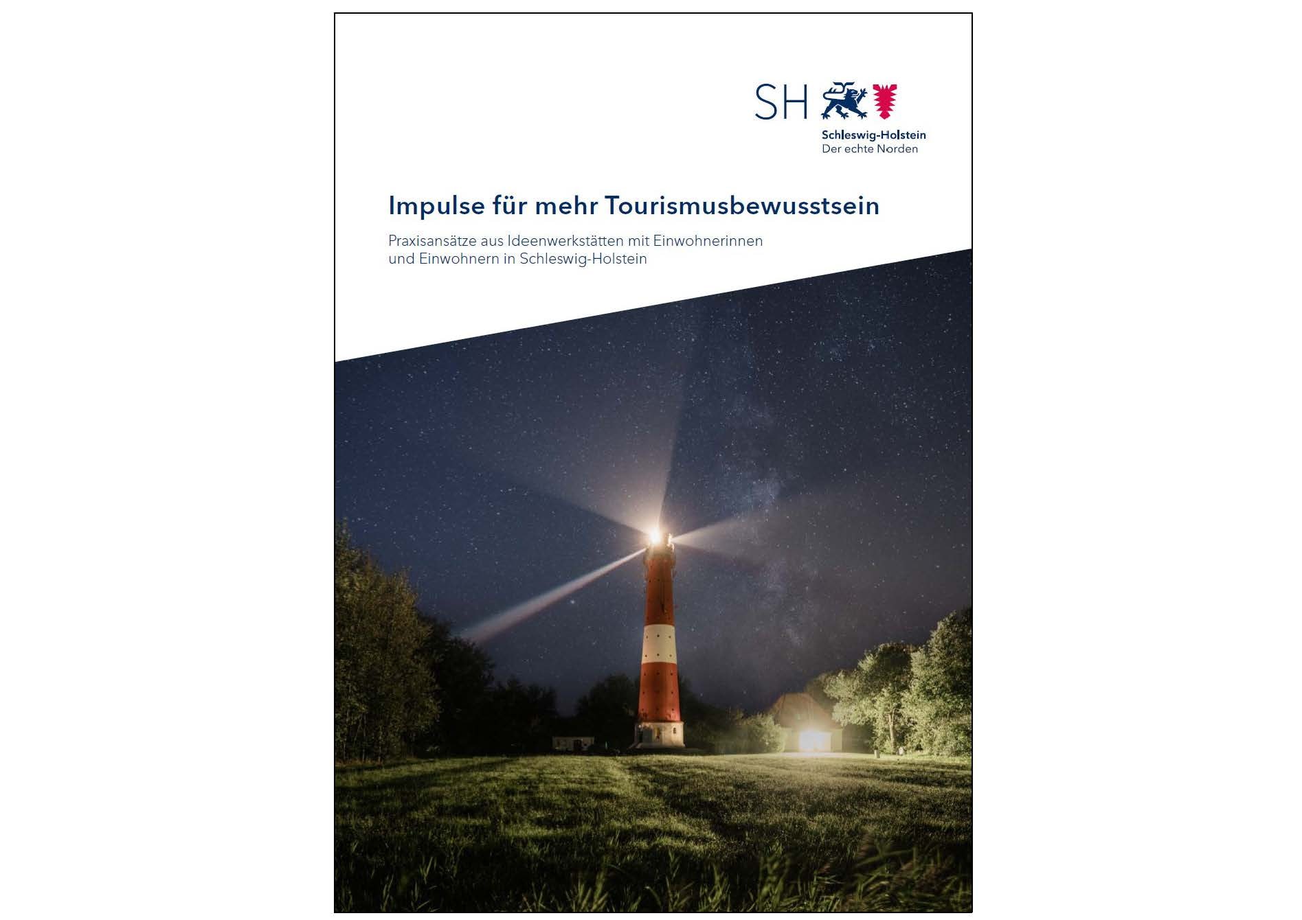 Titelbild des Leitfadens mit Nachbild mit Leuchtturm und Titel der Publikation